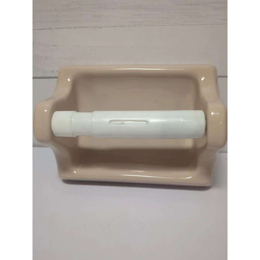 Olmos New Fawn Beige Ceramic In Wall Toilet Paper Holder Retro